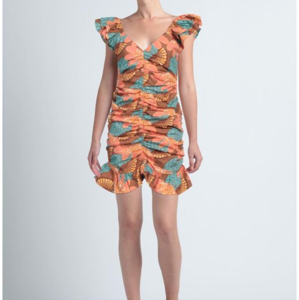 CleobellaWomen's Brown Tiana Ruched Cotton Mini Dress
